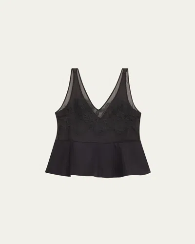 3.1 Phillip Lim Lace Peplum Sheer Silk Tank Top In Black