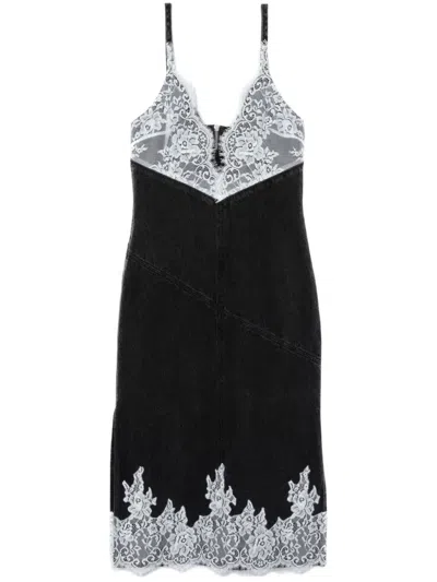 3.1 Phillip Lim Lace-trim Denim Slip Dress In Black