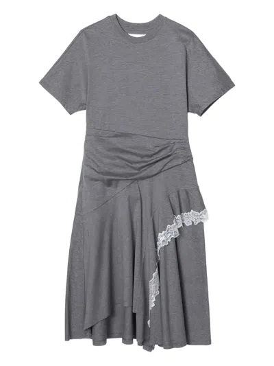 3.1 Phillip Lim Lace-trim Ruffled Asymmetrical Dress In Gray