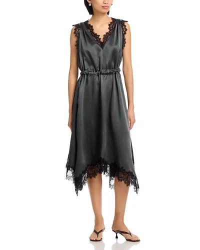 3.1 Phillip Lim Lace Trim V Neck Midi Dress In Gray