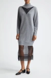 3.1 Phillip Lim Lace Trim Wool Sweater Dress In Medium Melange Grey