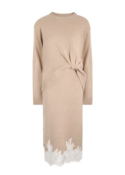 3.1 Phillip Lim Lace-trimmed Wool-blend Midi Dress In Beige