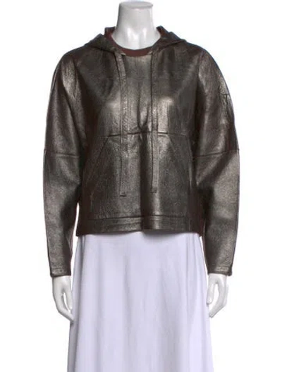 Pre-owned 3.1 Phillip Lim Lamb Leather Crew Neck Hoodie In Brown