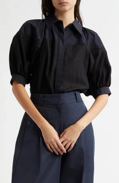 3.1 Phillip Lim Lantern Sleeve Colorblock Button-up Shirt In Black Midnight