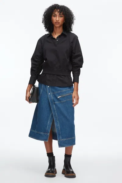 3.1 Phillip Lim Layered Vest Ruched Sleeve Shirt In Black-black