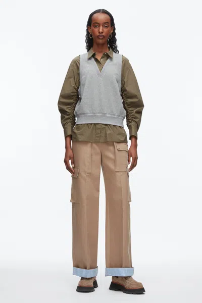 3.1 Phillip Lim Layered Vest Ruched Sleeve Shirt In Gray