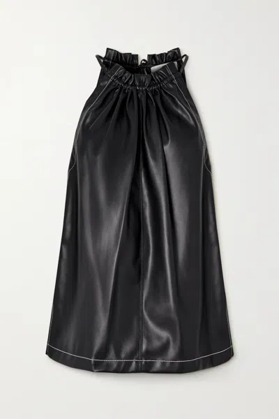 3.1 Phillip Lim Leather Alternative Cinched Neck Top In Black