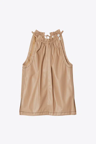 3.1 Phillip Lim Leather Alternative Cinched Neck Top In Brown