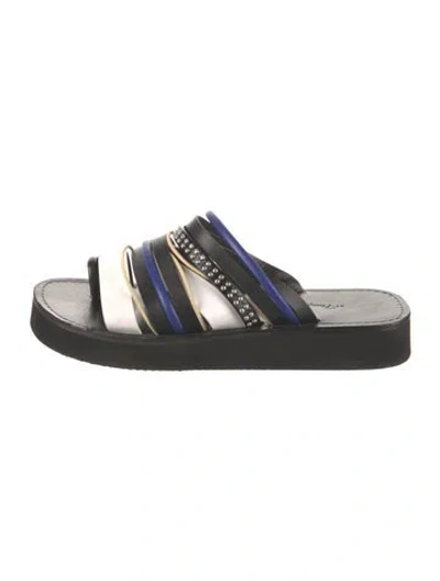 Pre-owned 3.1 Phillip Lim Leather Colorblock Pattern Slides In Black