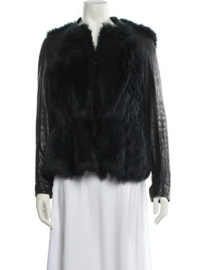 Pre-owned 3.1 Phillip Lim Leather Faux Fur Jacket In Blue