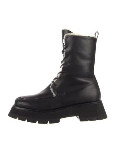 Pre-owned 3.1 Phillip Lim Leather Faux Fur Trim Combat Boots In Black