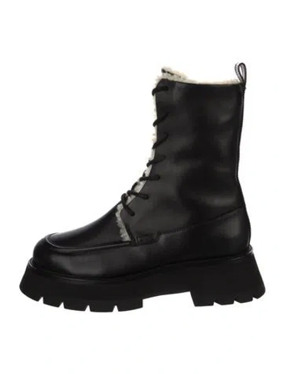 Pre-owned 3.1 Phillip Lim Leather Fur Trim Combat Boots In Black