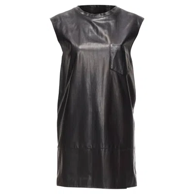 3.1 Phillip Lim Leather Pocketed Slit Lace Up Keyhole Mini Dress In Black