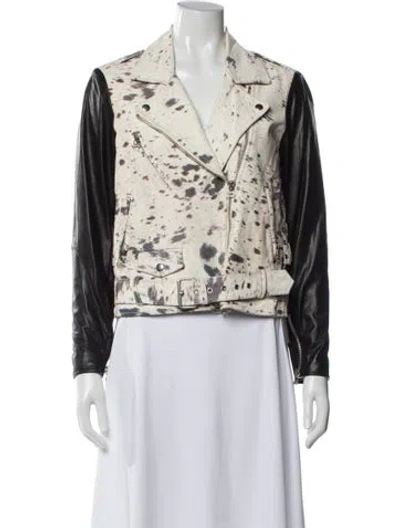 Pre-owned 3.1 Phillip Lim Leather Printed Biker Jacket In White