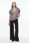 3.1 Phillip Lim Leopard Ss Ruched Slv Top In Multi