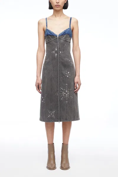 3.1 Phillip Lim Liberty Embellished Denim Slip Dress In Gray