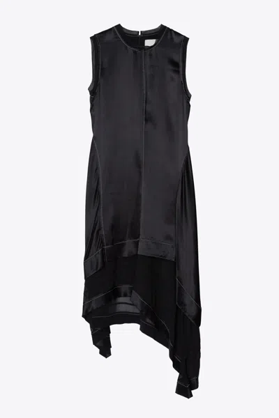 3.1 Phillip Lim Liquid Satin Asymmetrical Hem Sleeveless Combo Dress In Black