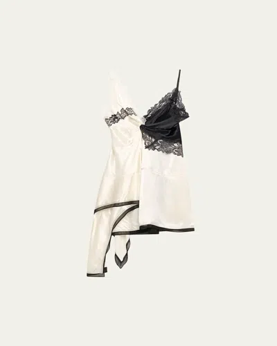 3.1 Phillip Lim Liquid Satin Lace Slip Dress In Ivory-blk