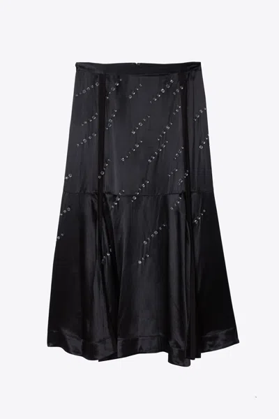 3.1 Phillip Lim Liquid Satin Midi Skirt With Rainfall Embelishments In Black