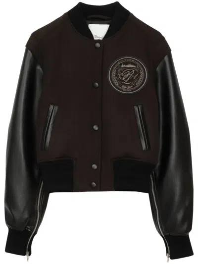 3.1 Phillip Lim Logo-patch Knitted Bomber Jacket In Brown