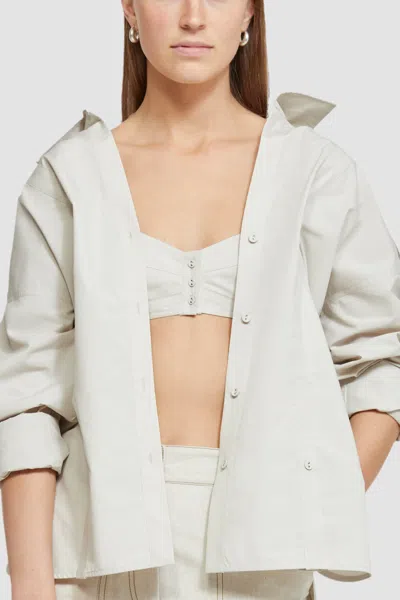 3.1 Phillip Lim Long Sleeve Cotton Poplin Shirt With Set-in Bra In Gray