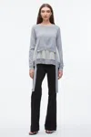 3.1 Phillip Lim Long Sleeve Crewneck Tie Pullover With Chiffon Combo In Gray