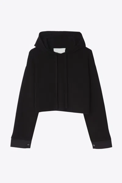 3.1 Phillip Lim Long Sleeve Cropped Hoodie With Poplin Combo In Black