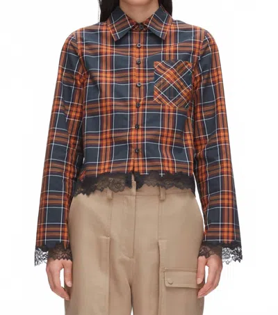 3.1 Phillip Lim Long Sleeve Cropped Shirt With Lace Hem In Dusk Multi