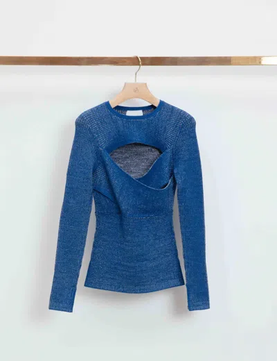 3.1 Phillip Lim Long Sleeve Double Face Rib Cross Body Pullover In Blue