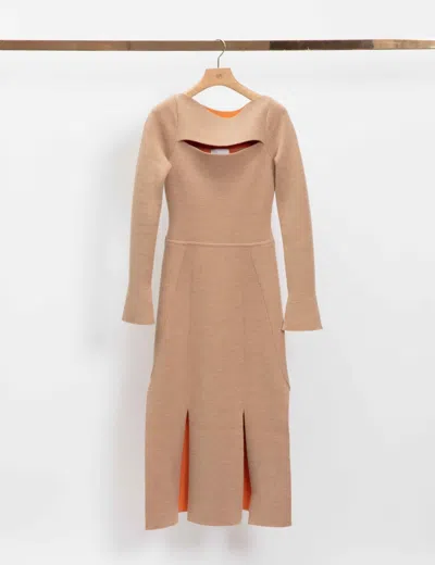 3.1 Phillip Lim Long Sleeve Double Face Wool Knitted Dress In Gold