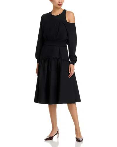 3.1 Phillip Lim Long Sleeve Double Layer Combo Dress In Black
