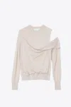 3.1 Phillip Lim Long Sleeve Draped Fallen Shoulder Wool Pullover In White