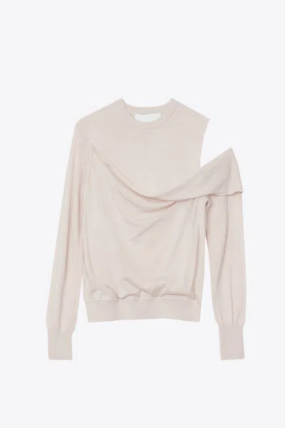3.1 Phillip Lim Long Sleeve Draped Fallen Shoulder Wool Pullover In White