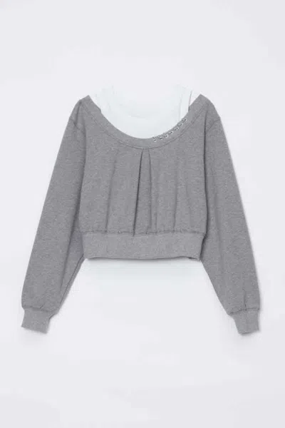 3.1 Phillip Lim Long Sleeve Embellished Double Layer Top In Gray