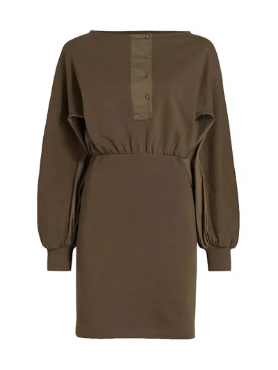 3.1 Phillip Lim Long Sleeve French Terry Combo Henley Mini Dress In Black