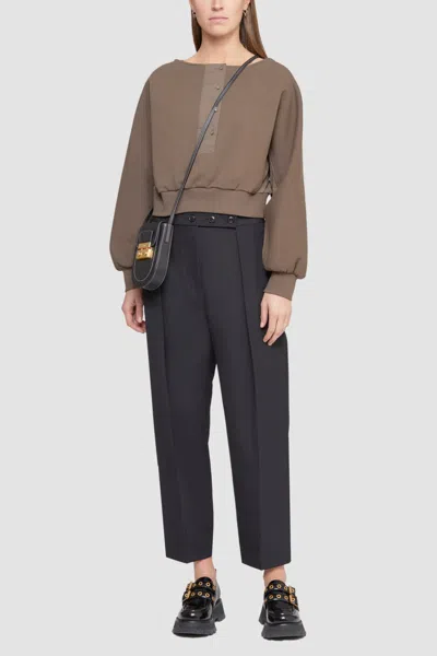 3.1 Phillip Lim Long Sleeve French Terry Combo Henley Pullover In Brown