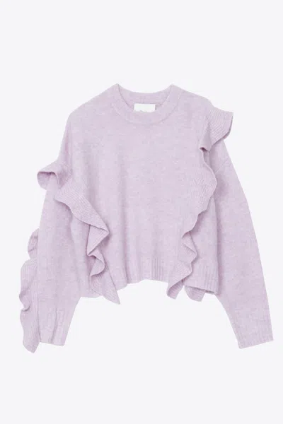 3.1 Phillip Lim Long Sleeve Lofty Cropped Ruffle Pullover In Gray