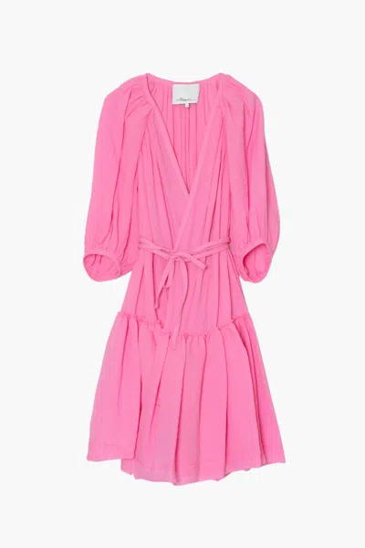 3.1 Phillip Lim Long Sleeve Plisse Voile Wrap Dress In Pink