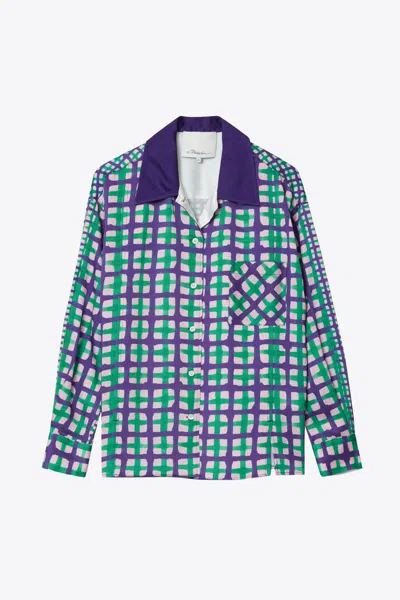 3.1 Phillip Lim Long Sleeve Printed Satin Camp Shirt In Blue