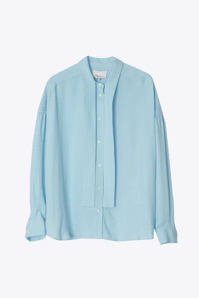 3.1 Phillip Lim Long Sleeve Satin Crepe Shirt With Tie In Blue