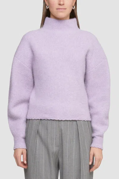 3.1 Phillip Lim Long Sleeve Scallop Trim Mock Neck Pullover In Purple
