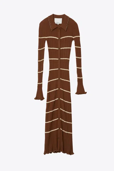 3.1 Phillip Lim Long Sleeve Sheer Striped Polo Dress In Brown