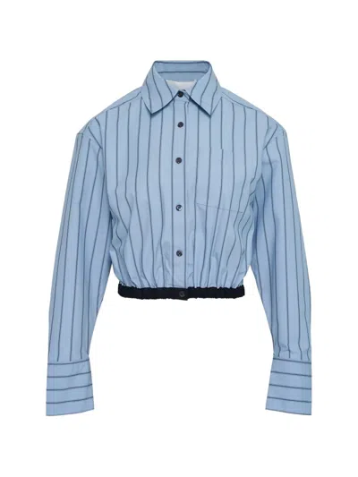 3.1 Phillip Lim Long Sleeve Cropped Shirt Bungee Waist In Blue