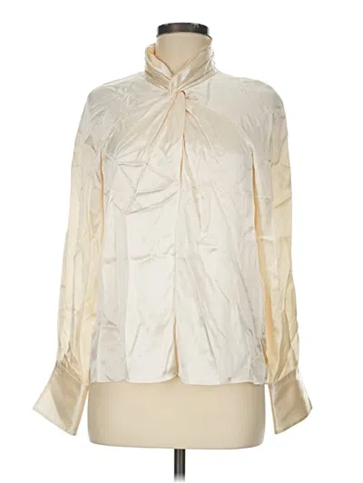 Pre-owned 3.1 Phillip Lim Long Sleeve Silk Top Ivory Metallic Pattern Tie Neck Tops
