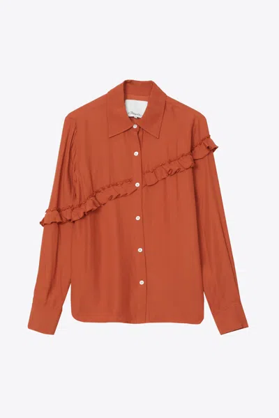 3.1 Phillip Lim Long Sleeve Slim Shirt With Ruffle In Brown
