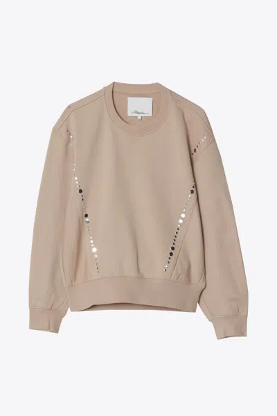 3.1 Phillip Lim Long Sleeve Studded Sweatshirt With Poplin Back Panel In Neutral