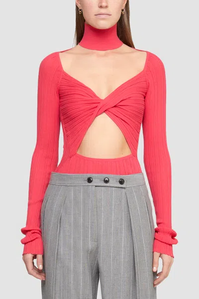 3.1 Phillip Lim Long Sleeve Twist Front Turtleneck In Pink