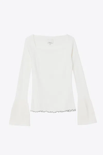 3.1 Phillip Lim Long Sleeve Wool Ribbed Open Neck Sweater In White