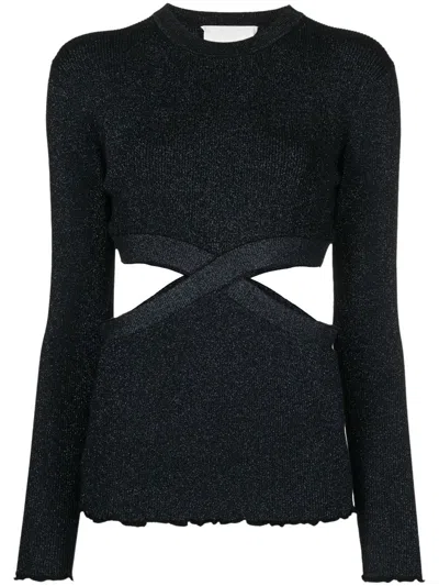 3.1 Phillip Lim Lurex Cut-out Knitted Top In Black