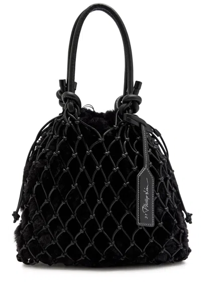 3.1 Phillip Lim Macrame Mini Caged Faur Fur Tote In Black